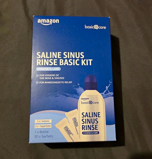 Amazon Basic Care Saline Sinus Rinse Basic Kit, Bottle + 30 Sachets — image 1
