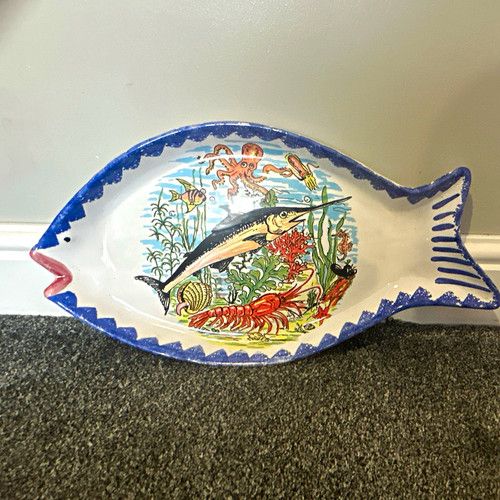 Deruta Hand Painted Made in Italy Large Ceramic Fish Platter Sea Life Glossy