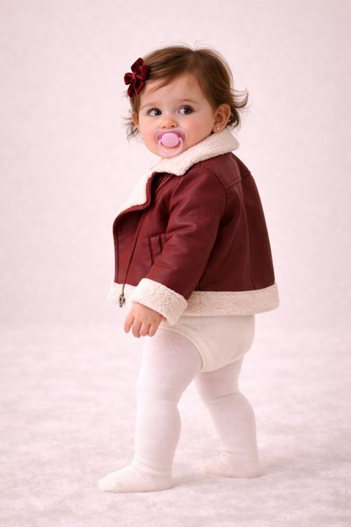 Jacket Baby Girl 6–9M Red Faux Leather Sherpa Lined Winter Coat — image 8