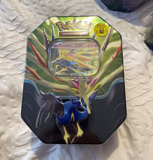Pokémon TCG Azure Legends Tin Xerneas EX Metal Tin x4 booster packs and promo