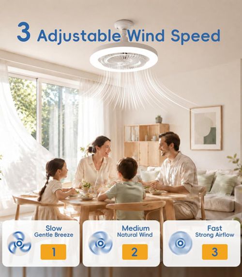LED Ceiling Fan Light Dimmable E27 Living Room Chandelier Lamp Remote Control UK