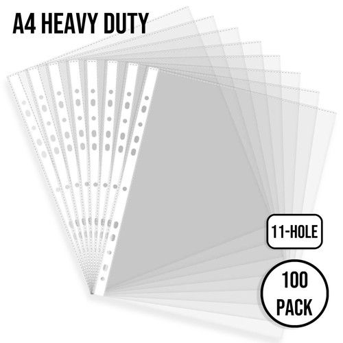 A4 Heavy Duty Clear Plastic Wallets Punched Pockets 11-Hole Poly Sleeves Filing