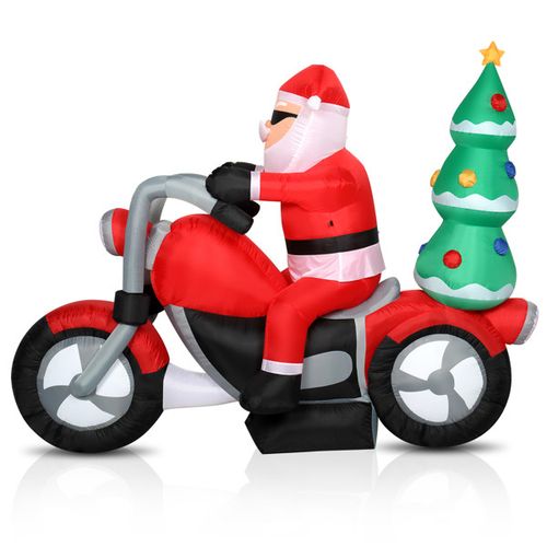 6FT Inflatable Santa Claus Riding Motorcycle Christmas Outdoor Garden LED Decora — image 3