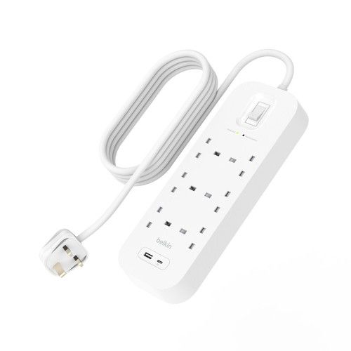 Belkin Surge Protector Power Strip - 6 AC Outlets - USB-A & USB-C ports- 2M Cord