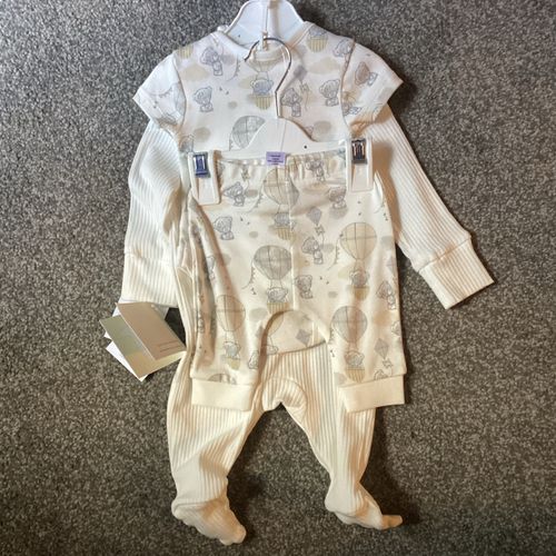 Tiny Tatty Teddy 3pc Cotton Ribbed Footed Outfit Set Bodysuit Trousers Bib — image 2