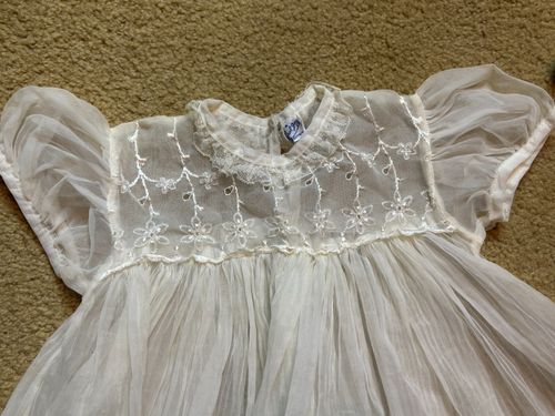 Vintage Carol Joy 50s Baby Baptism Christening Dress Sheer Bonnet Ivory White — image 4