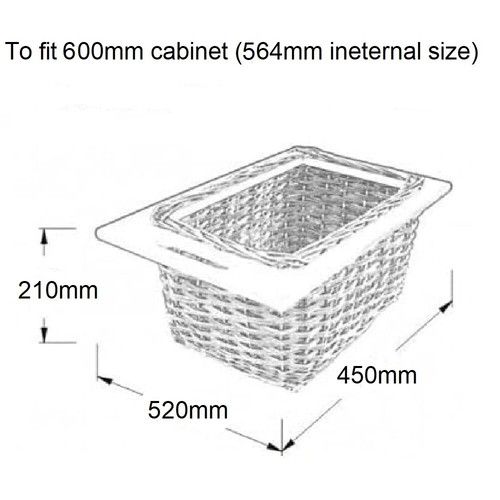 Wicker Pull Out Basket Kitchen Cabinet with Front Handle and Wood Runners