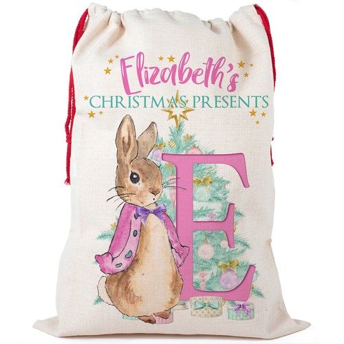 Personalised Rabbit Christmas Sack Childrens Xmas Present Stocking Kids Gift Bag