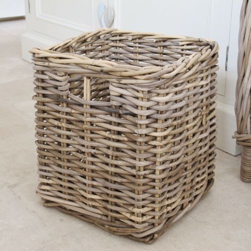 Wicker Storage Basket Square Grey Buff Rattan Cube Shelf Storage — image 2