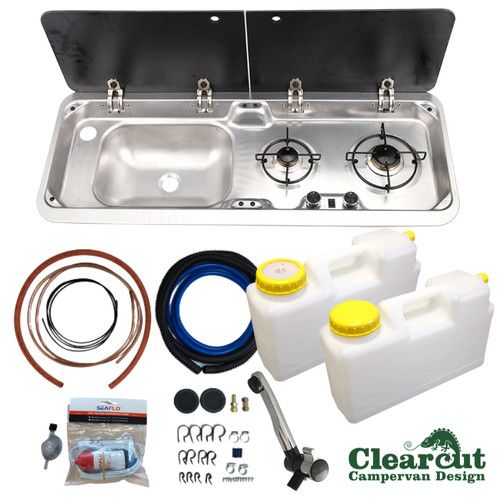 Campervan Gas Hob, Sink & Install Kit & 2 x 12 Litre Water, Like Dometic 9222