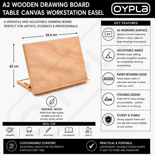 NEW! A2 Wooden Art Drawing Board Table Canvas Workstation Sketch Easel — image 2
