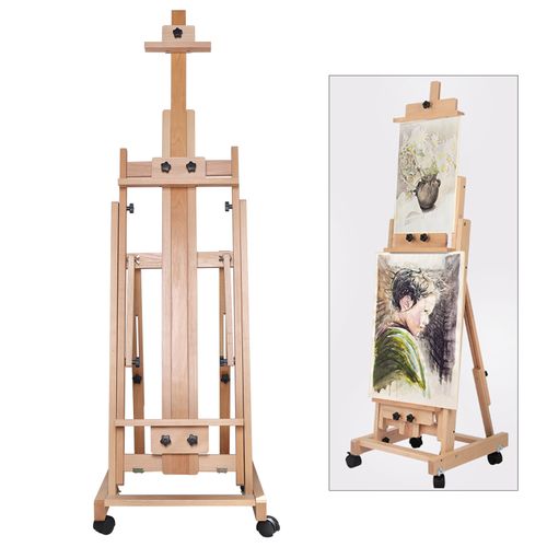 Large Studio H-Frame Easel Painting Floor Beech Wood Adjustable Pro Artist Easel — image 3