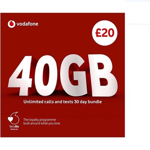 Affordable Vodafone SIM Card - 40GB with Unlimited Calls & Texts for 30 Days