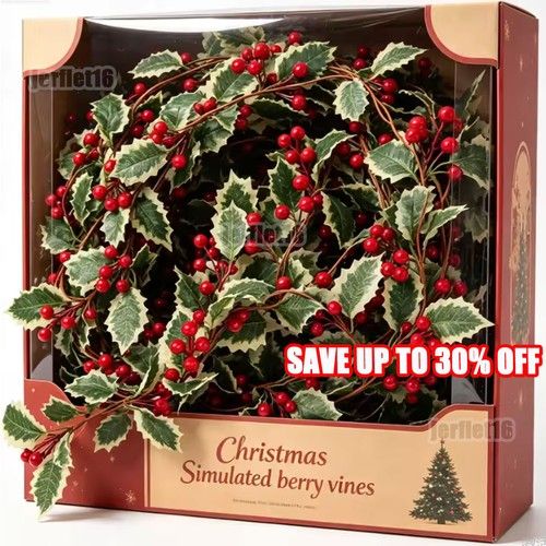 Holly Leaves Decor Christmas Garland Fake Red Berries Artificial Greenery 180cm