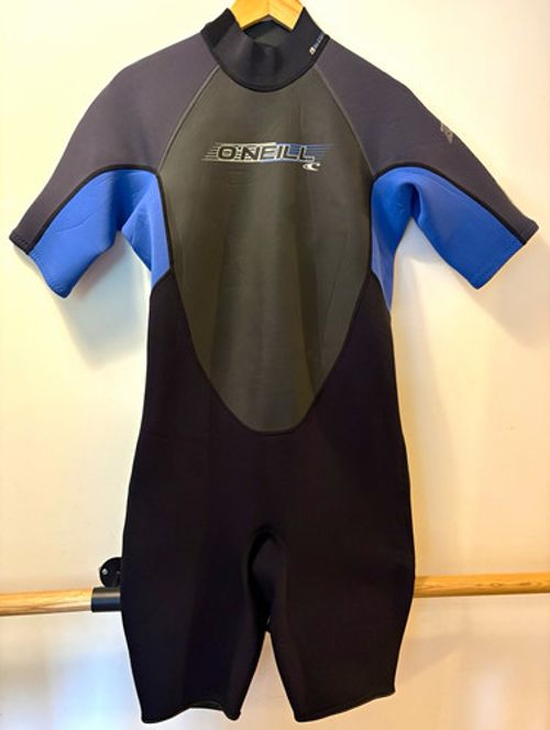 O'Neill Reactor Men's Shortie Wetsuit XL Black Grey Blue Exc cond. Zip sound.