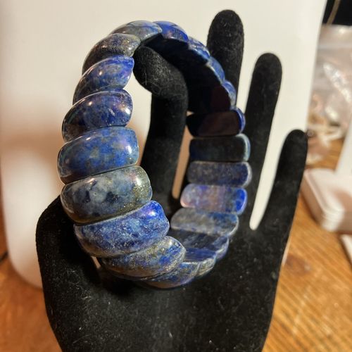 Lapis Lazuli Beaded Stretch Bracelet 1” Blue Gemstones Sz7-8 — image 2