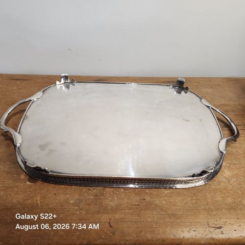 Vintage Sheffield Silver Plated on Copper Galleried Serving Tray on Claw Feet. — image 11