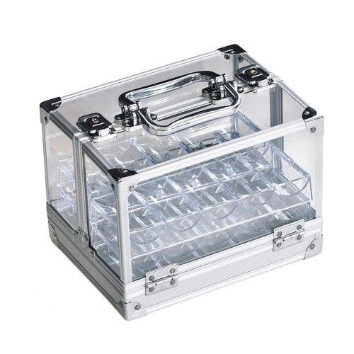 600ct Acrylic Poker Chip Case. Casino Poker Chips Carrier w/6 Chip Rack Trays