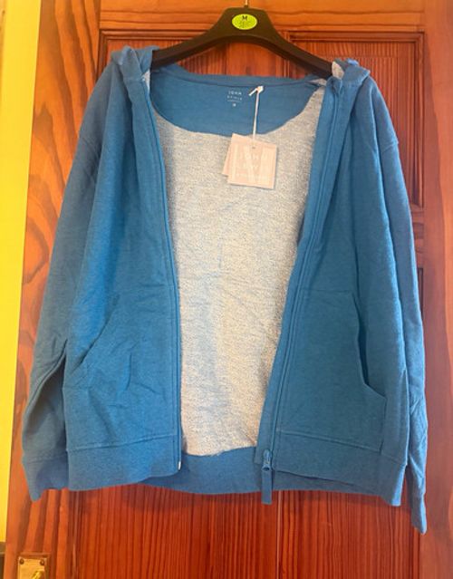 John Lewis & Partners Women's Blue Full Zip Hooded Hoodie Pockets 10 Print