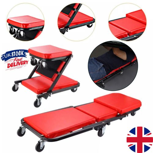 2in1 Mobile Folding Rolling Padded Mechanics Car Creeper Trolley Seat Stool Work — image 2