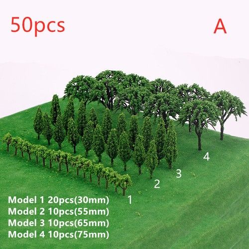 50pcs Miniature Trees Model Train Railroad Wargame Scenery Landscape Scale DIY