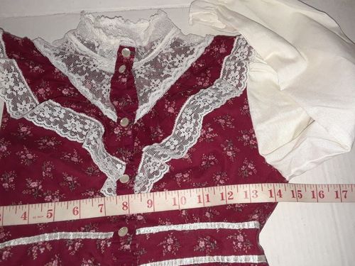 Vintage Robyn Sue Girls Dress Size 10 Prairie Style Burgundy Floral Long Sleeve — image 5