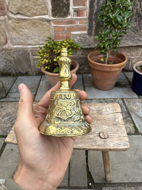 Vintage Brass Bell Dinner Table Church Sanctuary  Service Bell Cherubs — image 11