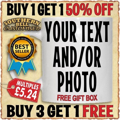 Personalised Photo Mug Custom Design Cup Text Name Birthday Christmas Gift Eid
