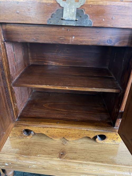 Chinese Wooden Storage Cabinet Box Hinged Lid Double Doors Iron Fittings — image 7
