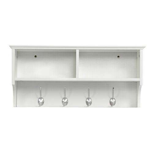 Wall-mounted Coat Rack Shelf Clothes Hooks With 2 Open Storage Shelves, White — image 1
