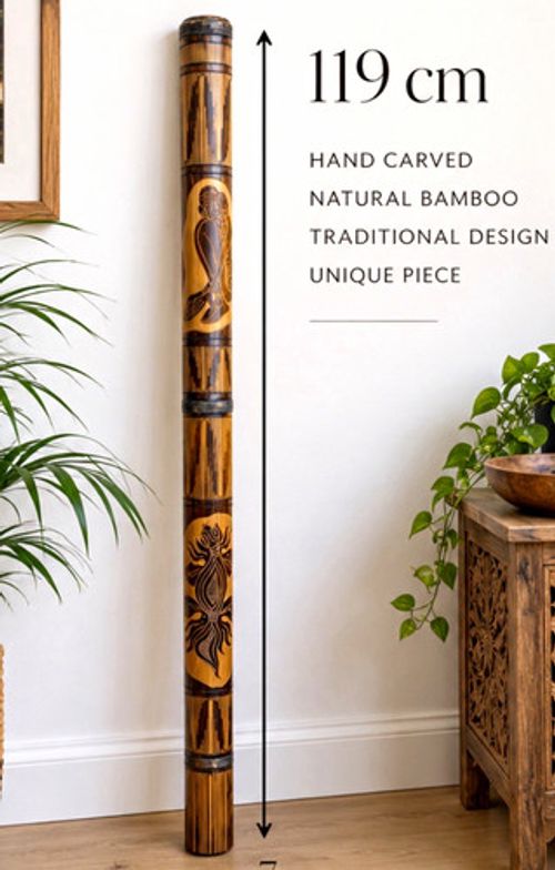 Large Hand Carved Bamboo Tribal Wall Decor Ethnic Art 119cm Tall Vintage Style