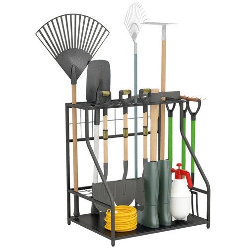 Outsunny Garden Tool Storage Rack, 3-Tier Garden Tool Rack with 11 Hooks