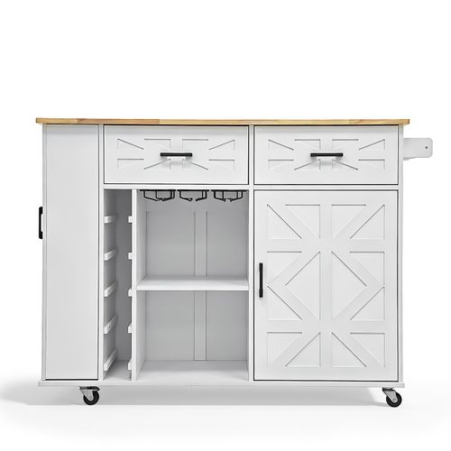 Kitchen Island with Side Storage Rack Mobile Kitchen Trolley Cart w/ Cabinet UK — image 11