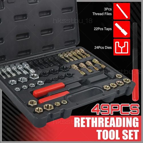 49PC Thread Repair Chaser Kit UNC UNF Metric Thread Restorer Tap and Die Tool — image 1