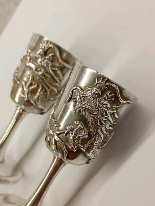 A Pair Of 19th Century Chinese Export Solid Silver Goblets By Luen Wo Shanghai — image 6