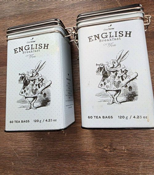 Two Charbrew English Breaktast Tea Storage Tins | Alice in Wonderland Design
