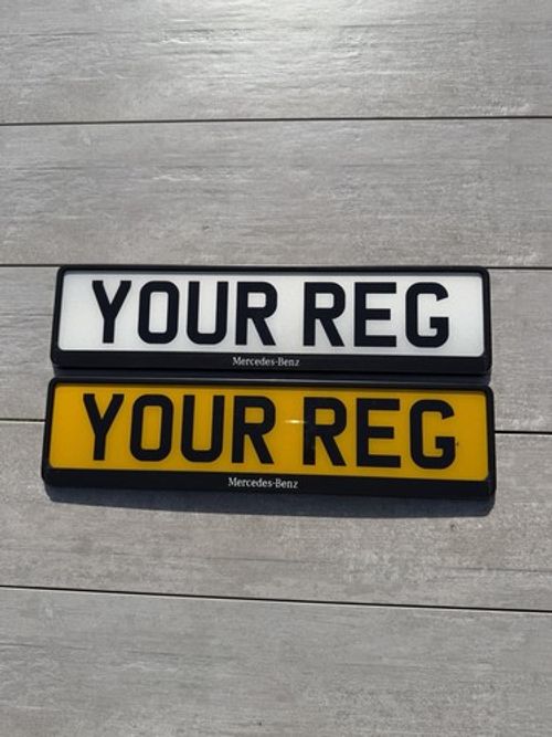 Mercedes Benz Number Plate Frames X2 UK Black White Logo Front Rear Set