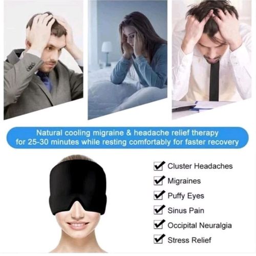 Migraine Relief Gel Cap Hot/Cold Therapy Compression Eye Mask Head Wrap Black — image 5