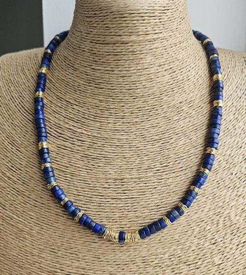 Natural Lapis Lazuli Heishi Beaded Collar Gents Choker Mens Tribal Necklace 21"