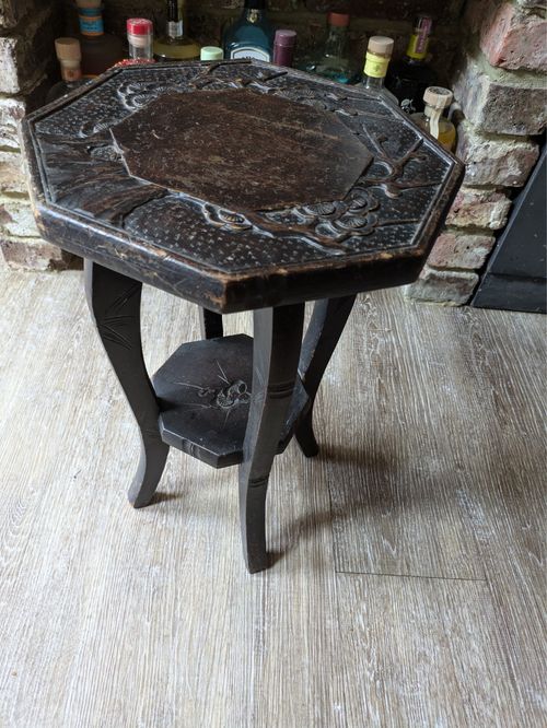 Liberty & Co of London Japanese Hand Carved Side Table C1900 Cherry blossom — image 9