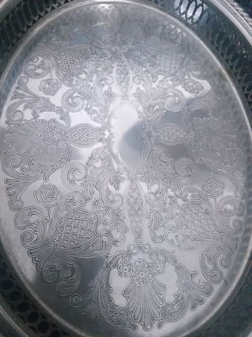 vintage silver-plated oval gallery serving tray From The mid-20th century — image 2