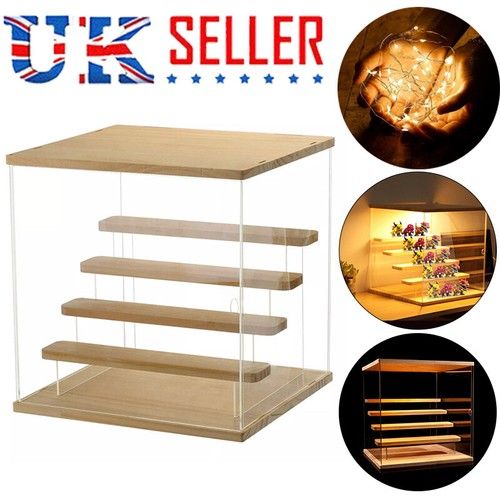 5Tier Clear Acrylic Display Case with Led Light For Collectibles Figures Wood UK