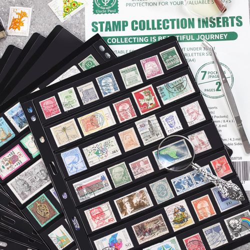 10 Black Sheets 20 Pages Stamp Album Pages 7 Pockets Each for Standard Binder 8. — image 9