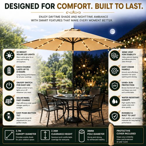 Garden Parasol Patio Table Umbrella Sun Shade Crank Handle Waterproof 2.7M — image 3