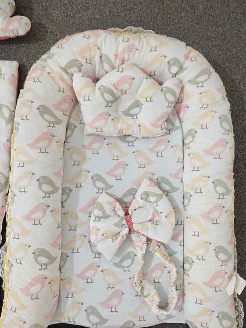 9 Piece Moses Basket Cotton Bedding Set, Bird Theme Red Pink White Yellow — image 5