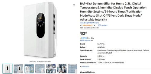 Slightly used_Dehumidifier for Home 2.2L, Digital Temperature& humidity Display