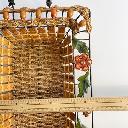 Vintage Wicker Ceramic Floral Metal Frame Handle Fruit Table Basket — image 10
