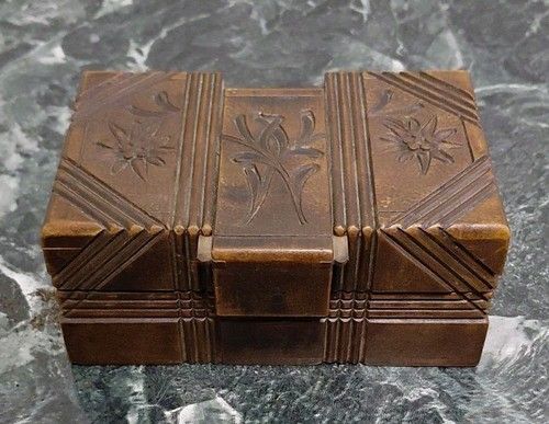 Antique 19th Century hand-carved swiss puzzle box  5.25 X 3 X 4 Inches