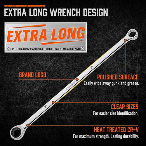 9PC Extra Long Ratcheting Wrench Set Double Box End Spanner Kit Metric 8-22MM — image 5