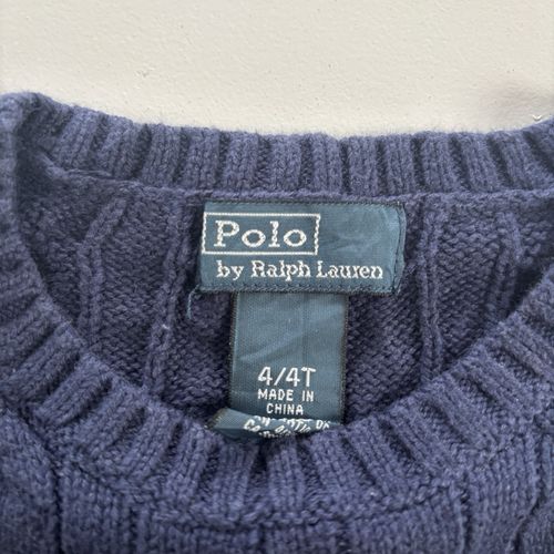 Polo by Ralph Lauren blue cable knit boys cotton jumper crew neck 4/4T — image 4